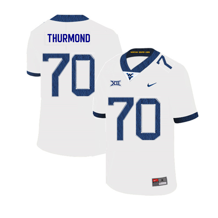 2019 Men #70 Tyler Thurmond West Virginia Mountaineers College Football Jerseys Sale-White - Click Image to Close